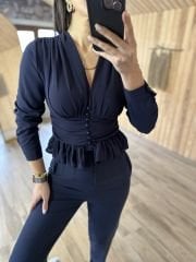 Laci krep düğmeli bluz