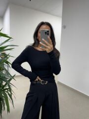 Dv 31401 Bel Drape Detaylı Siyah Bluz