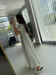 Np 6009 Siyah Çizgili Keten Elbise