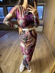 Batik desen tül elbise