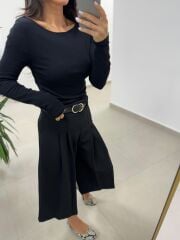 Dv 31401 Bel Drape Detaylı Siyah Bluz