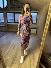 Batik desen tül elbise