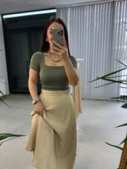 Orj.Marka Kare Yaka Haki Crop