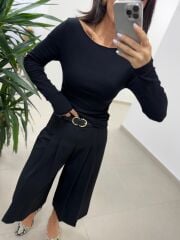 Dv 31401 Bel Drape Detaylı Siyah Bluz