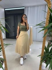 Orj.Marka Kare Yaka Haki Crop