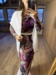Batik desen tül elbise
