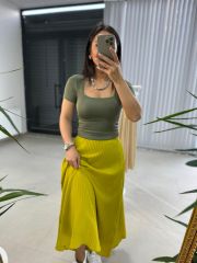 Orj.Marka Kare Yaka Haki Crop