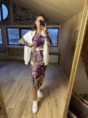 Batik desen tül elbise