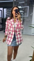 Pink Checkered Tweed Jacket
