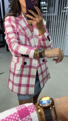 Pembe Kareli Tüvit Ceket