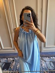 My 3807 Bebe Mavi Krinkıl  Elbise
