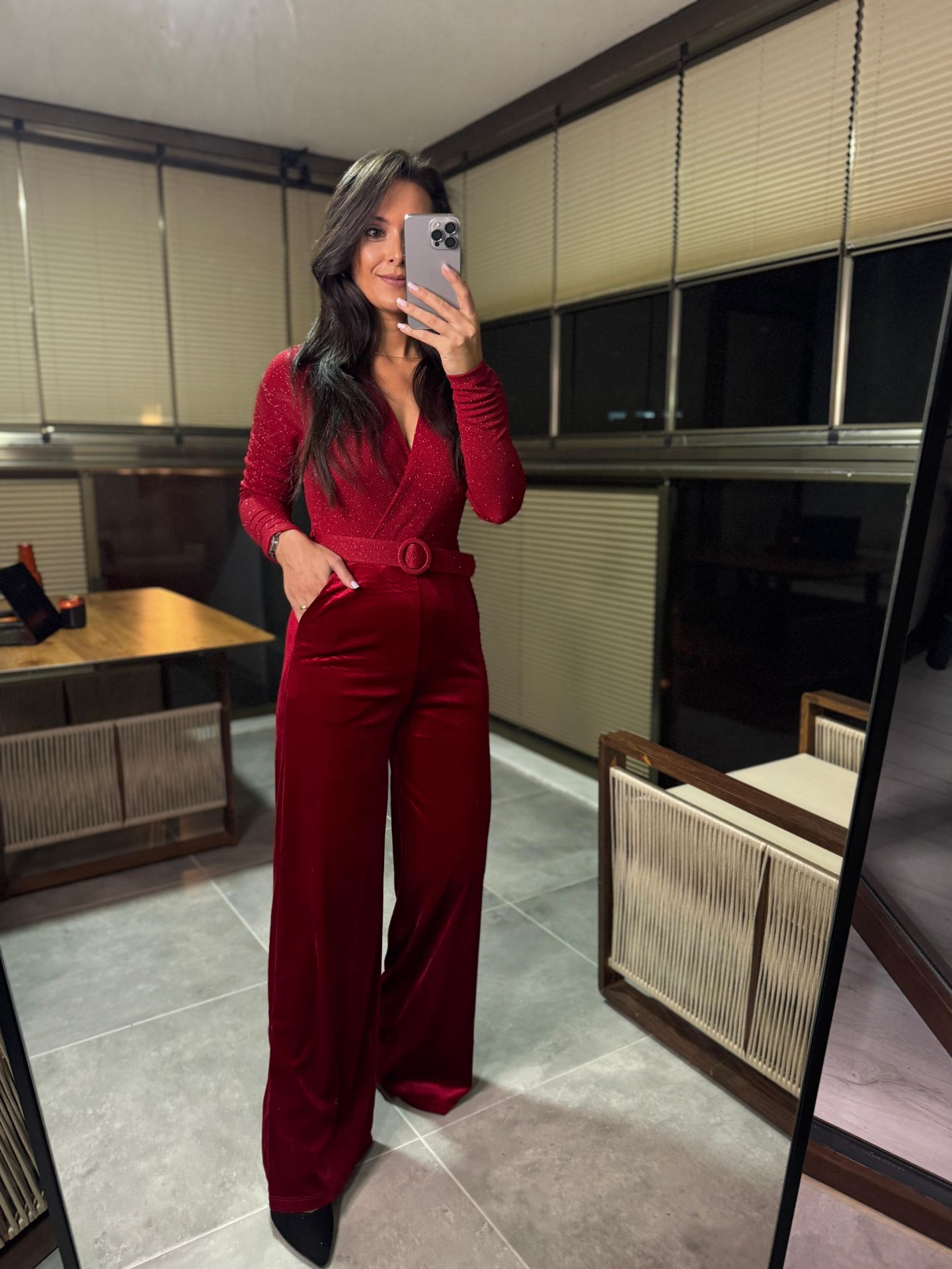 My 3340 Velvet Glitter Red Jumpsuit
