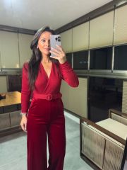 My 3340 Kadife Simli Kırmızı Tulum