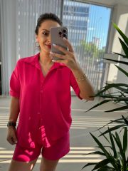 Zr Model Floş Keten Pembe Takım