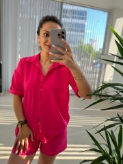 Zr Model Floş Keten Pembe Takım