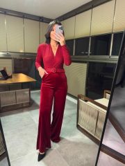 Mein 3340 Velvet Glitter Red Jumpsuit