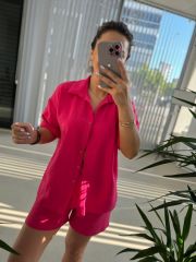 Zr Model Floş Keten Pembe Takım