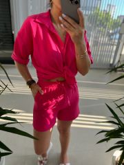 Zr Model Floş Keten Pembe Takım