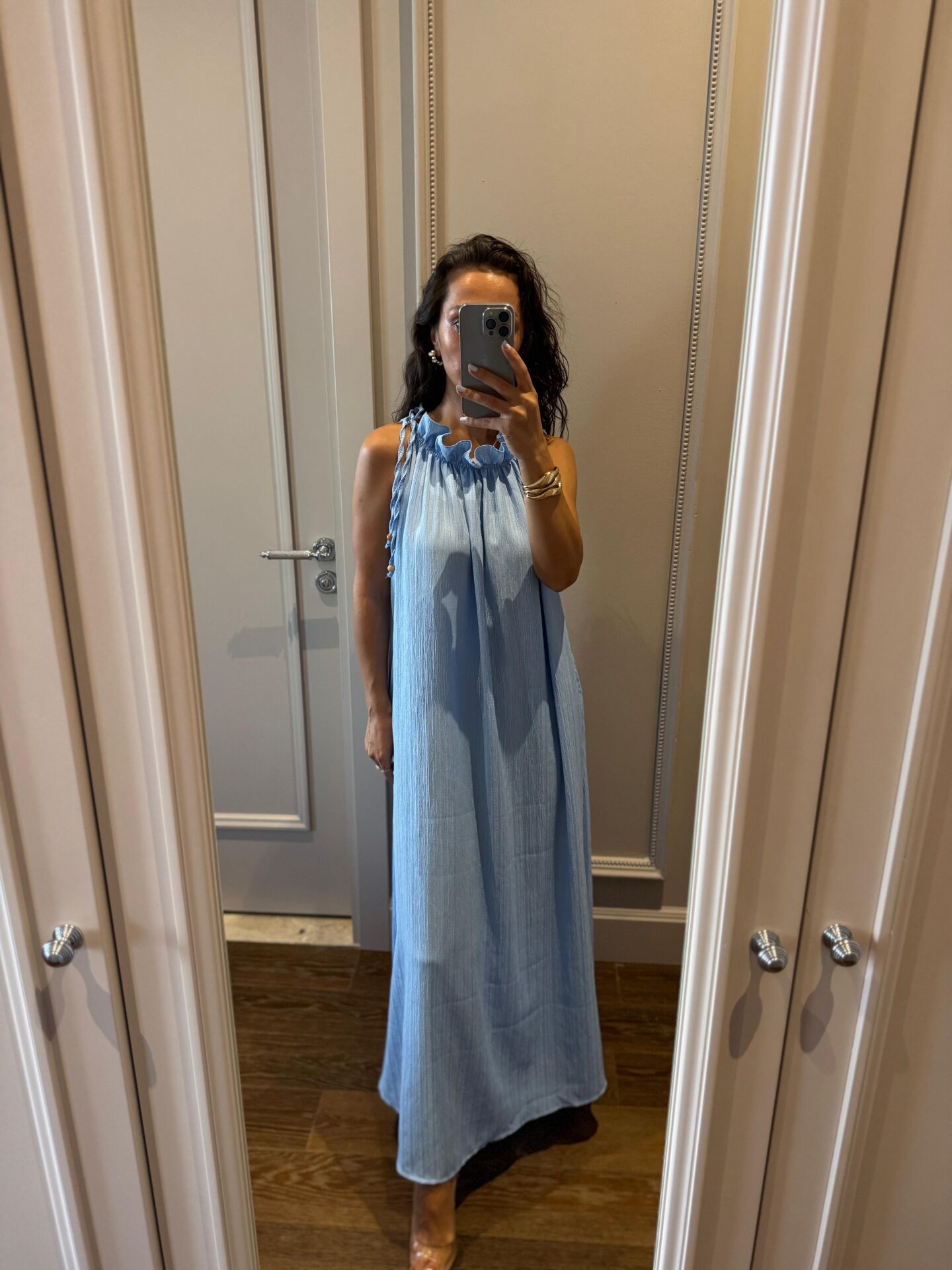 My 3807 Bebe Mavi Krinkıl  Elbise