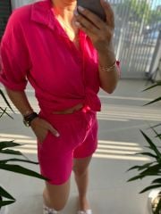 Zr Model Floş Keten Pembe Takım