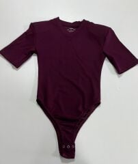 Km 4623 Vatkalı V Yaka Mürdüm Body Suit