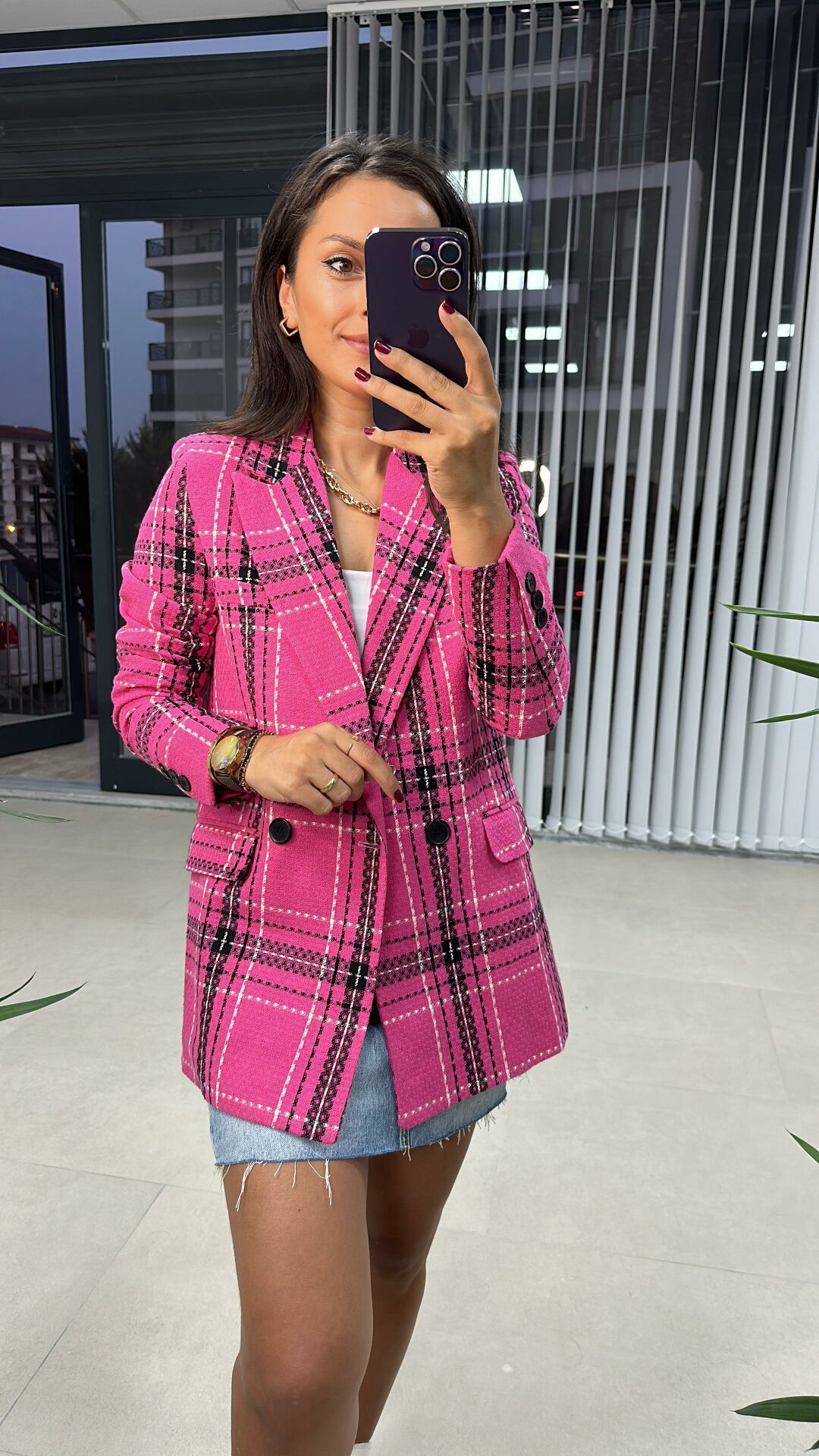 Pembe Siyah Geçişli Tüvit Ceket