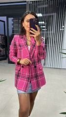 Pembe Siyah Geçişli Tüvit Ceket