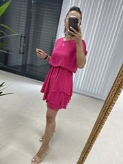 Bluse Detailliertes rosa Chiffonkleid