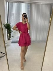 Bluse Detailliertes rosa Chiffonkleid