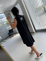 Bb 30010 Siyah Pamuk Keten Dijital Baskı Detaylı Elbise