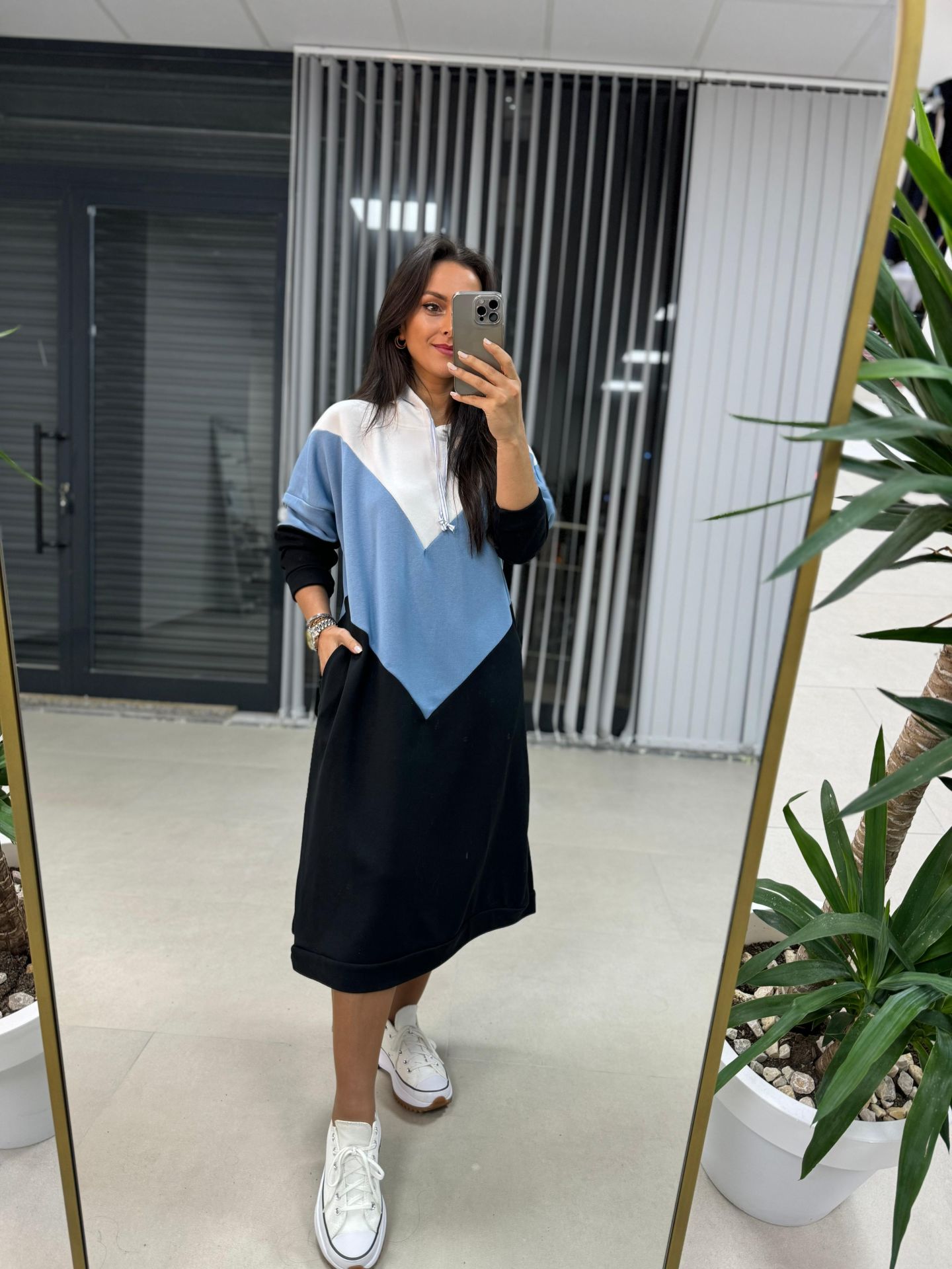 Dr Kapüşonlu Mavi Sweat Elbise