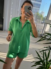 Zr Model Floş Keten Yeşil Takım