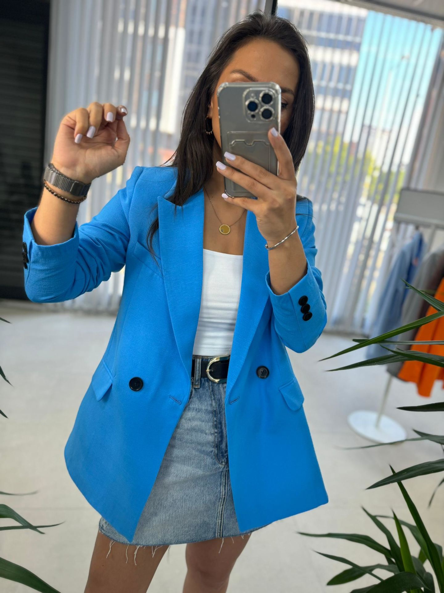 Foo Mavi Keten Blazer Ceket