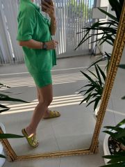 Zr Model Floş Keten Yeşil Takım