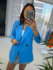 Foo Mavi Keten Blazer Ceket