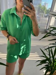 Zr Model Floş Keten Yeşil Takım