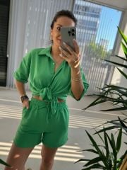 Zr Model Floş Keten Yeşil Takım