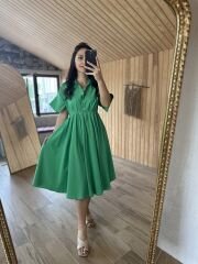 Yeşil poplin kloş elbise