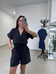 Mz 22543 Tensel Siyah Şort Tulum