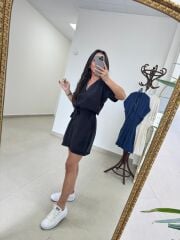 Mz 22543 Tensel Siyah Şort Tulum