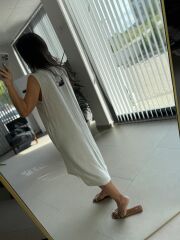 Bb 30010 Taş Pamuk Keten Dijital Baskı Detaylı Elbise