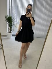 Bluz detaylı siyah şifon elbise