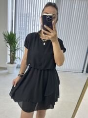 Bluz detaylı siyah şifon elbise
