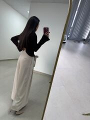Mn 8359 Bej Dökümlü Bel Bağlamalı Pantolon Etek