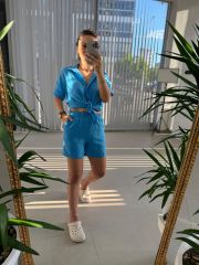 Zr Model Floş Keten Mavi Takım