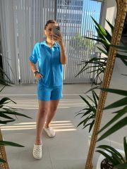 Zr Model Floş Keten Mavi Takım