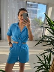 Zr Model Floş Keten Mavi Takım