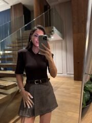 Km 4623 Vatkalı V Yaka Kahve Body Suit