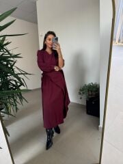 Dr 8542 Tasarım M. Mara Anvelop Bordo Elbise