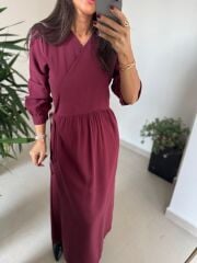 Dr 8542 Tasarım M. Mara Anvelop Bordo Elbise